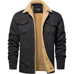 Men's Cotton Jackets Fleece Lined Winter Warm Cargo Work Jacket Casual Coat